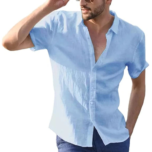 Men’s White Short Sleeve Shirt – Casual Slim Fit Button Down Beachwear Top