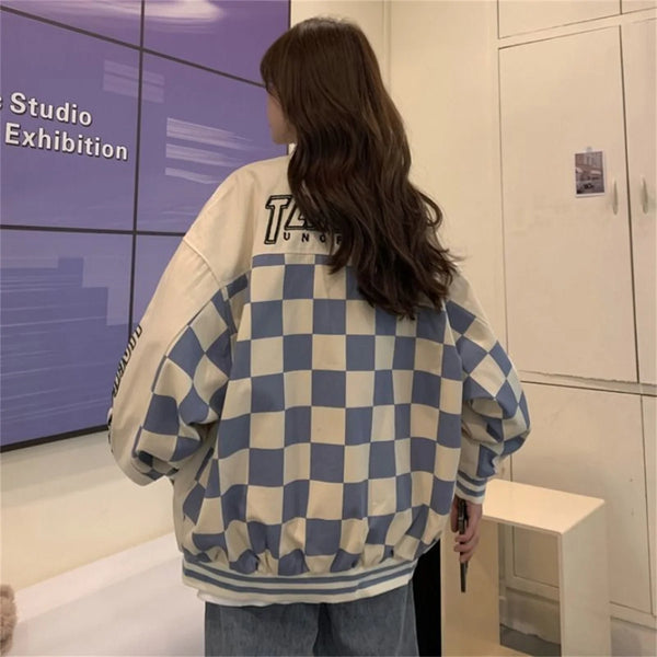 Womens Harajuku Patchwork Jacket Oversized Hoodie Anime Streetwear
