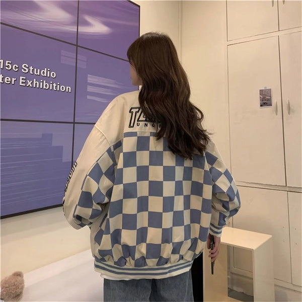Womens Harajuku Patchwork Jacket Oversized Hoodie Anime Streetwear