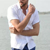 Men’s White Short Sleeve Shirt – Casual Slim Fit Button Down Beachwear Top