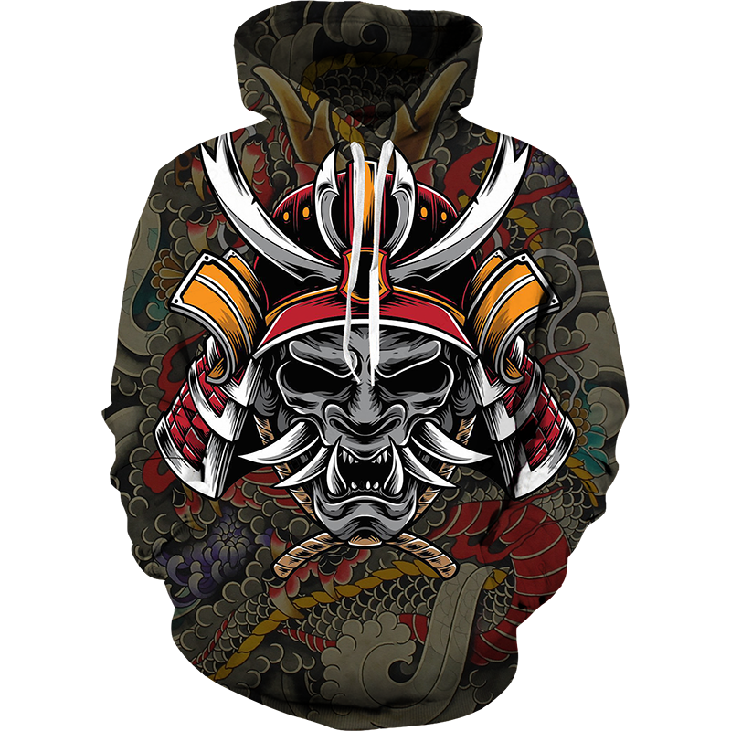 Männer Hoodies Mode Anime 3d Japanische Samurai Schwarz Pullover