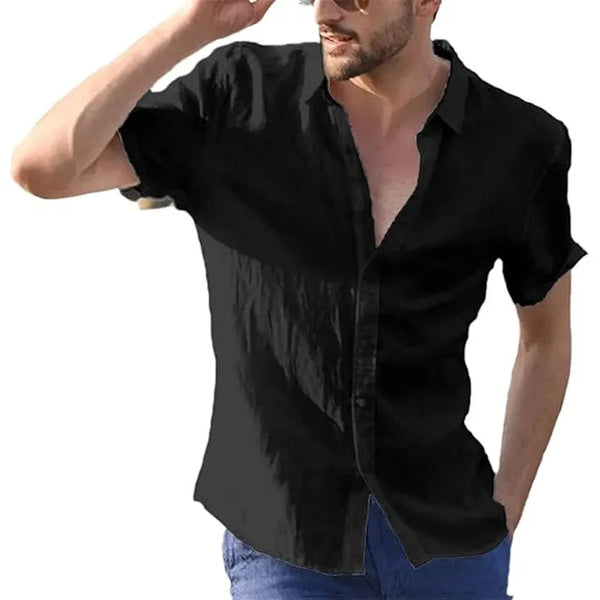 Men’s White Short Sleeve Shirt – Casual Slim Fit Button Down Beachwear Top