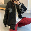 Womens Harajuku Patchwork Jacket Oversized Hoodie Anime Streetwear