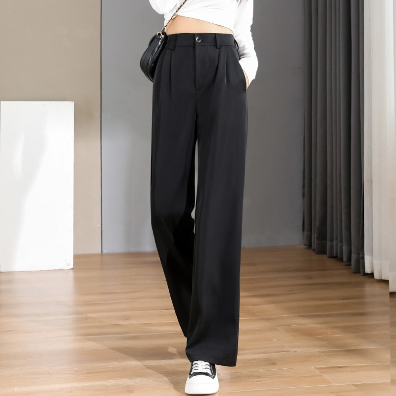 Women Pants Vintage High Baggy Korean Spring Summer Autumn Wide Leg - xinnzy