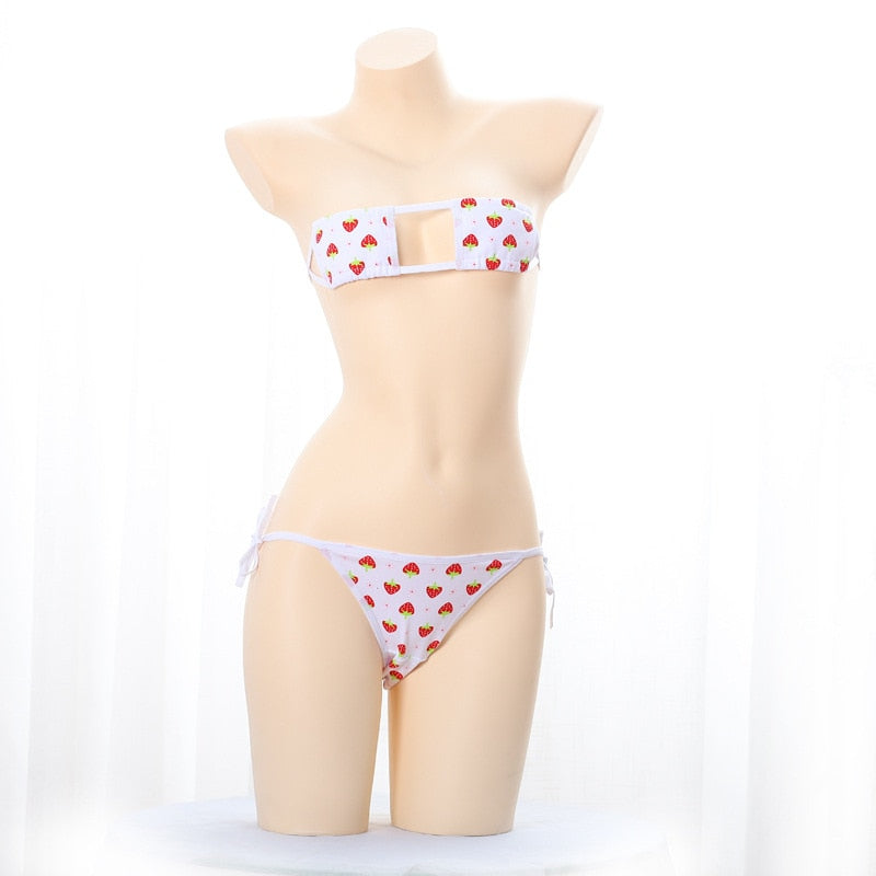 Sexy Lingerie Lolita Blue Pink White Striped Mini Bikini Costumes Bra Women Underwear Set - xinnzy