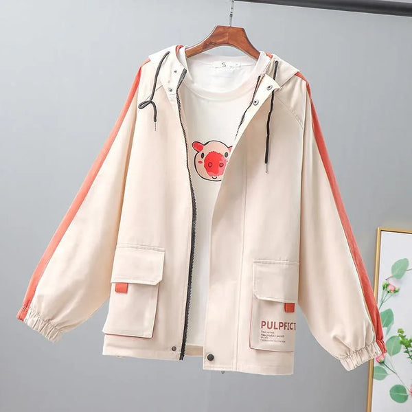 Womens Oversized Corduroy Jacket Hooded Zip Windbreaker Fall Coat