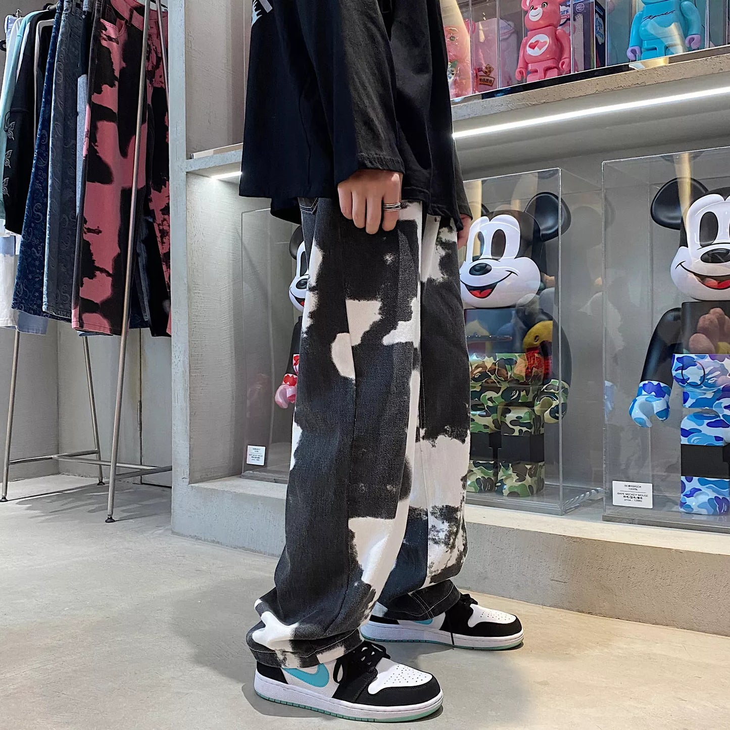 Men Wide Leg Tie Dye Oversized Streetwear Denim Pants