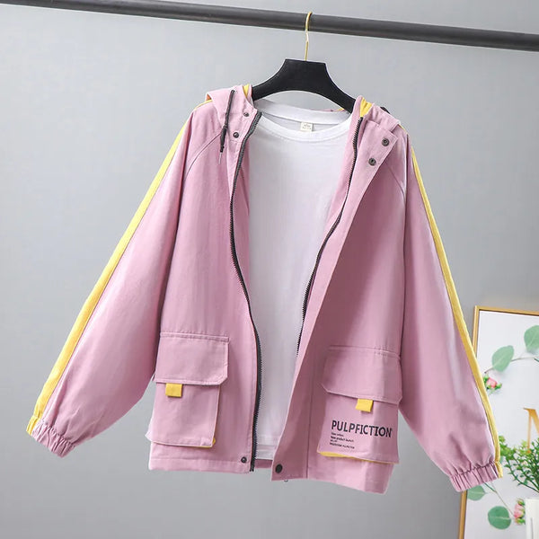 Womens Oversized Corduroy Jacket Hooded Zip Windbreaker Fall Coat