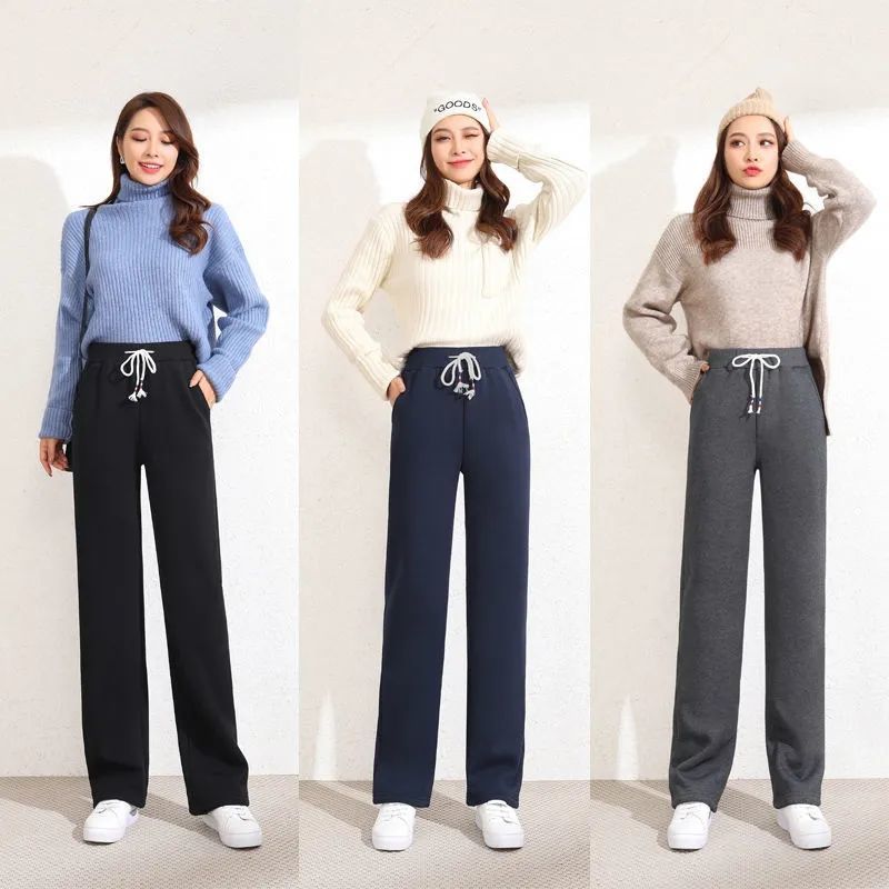 Women Pants High Straight Loose Autumn Winter New Korean Fashion Plus Velvet Thickened - xinnzy