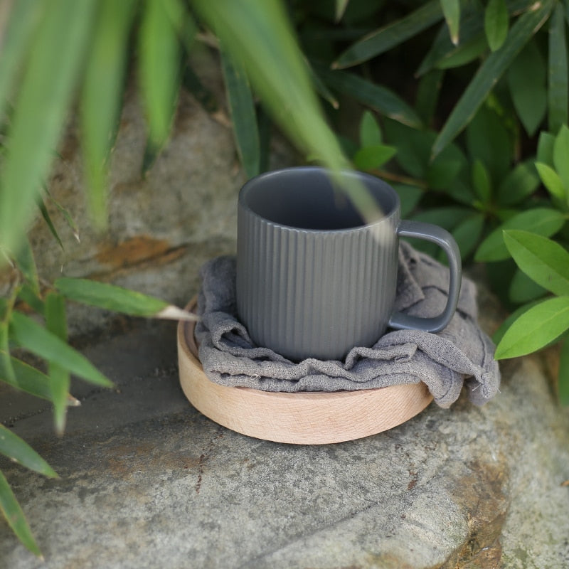Simple Nordic Style Coffee Mugs Embossed Stripes Pattern Ceramic Water