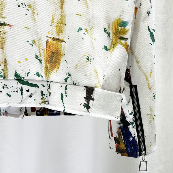 Graffiti Denim Jacket Men Motorcycle Style Lapel Short Coat