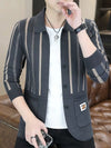 Mens Striped Knit Cardigan Brocade Sweater Cloak Cotton Outwear