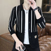 Mens Striped Knit Cardigan Brocade Sweater Cloak Cotton Outwear