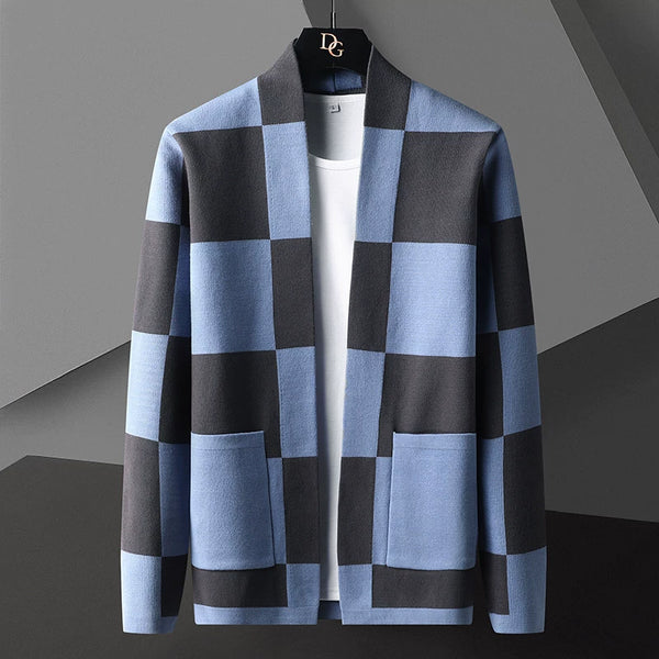 Mens Striped Knit Cardigan Brocade Sweater Cloak Cotton Outwear