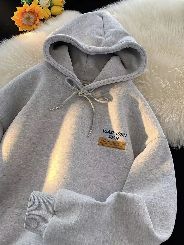 Men's Y2K Letter Print Hoodie Vintage Streetwear Loose Pullover