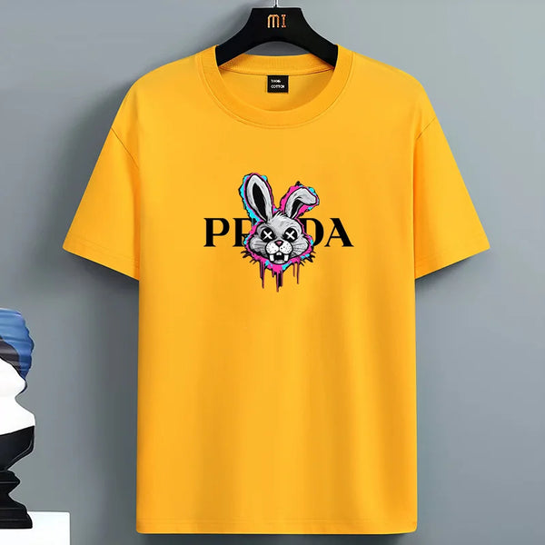 Mens Rabbit Print Tshirt Cotton Oversized Crew Neck Summer Tee