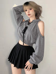 Y2K Sweatshirt Streetwear Off Shoulder Gothic Tops Autumn Korean Long Sleeve