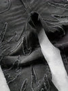 Mens Wide Leg Jeans Flame Embroidered Graffiti Vintage Denim