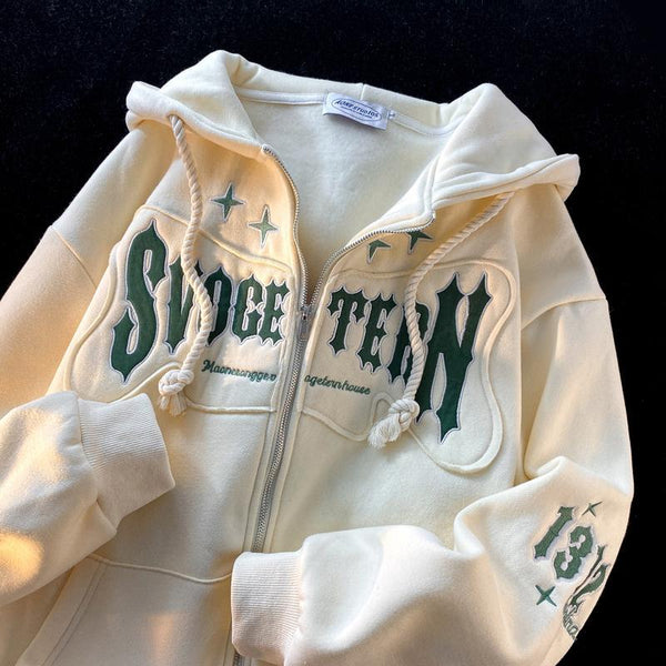 Oversized Y2K Hoodie Vintage Retro Full Zip Up Pullover Harajuku Hoodie