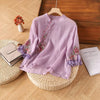 Womens Vintage Embroidered Top Cotton Linen Loose Summer Shirt