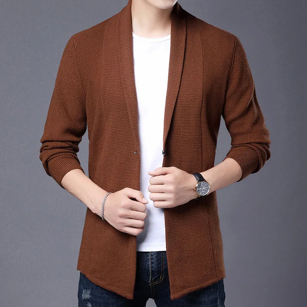 Mens Slim Fit Knit Cardigan Japanese Streetwear Wool Sweater 2025