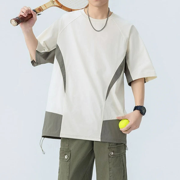 Mens Color Block Splice Tee Oversized Short Sleeve Summer Streetwear