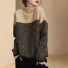 Women Color Block Turtleneck Sweater Loose Knit Top Fall Winter