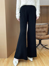 Womens Merino Wool Pants Flared Knit Trousers Elastic Waist Office