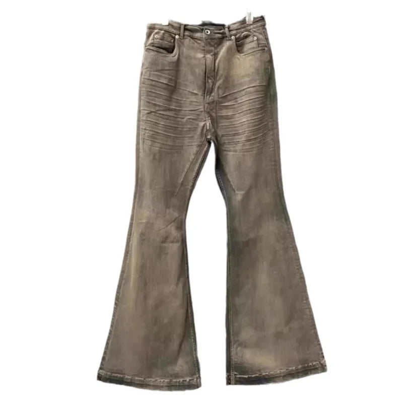 Men's Vintage Wrinkled Wide Leg Jeans High Street Bootcut Pants