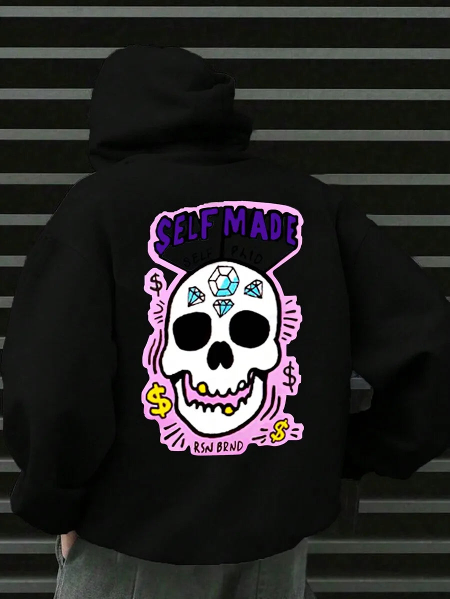 Skull and Diamond Graphic Print Oversized Hoodie