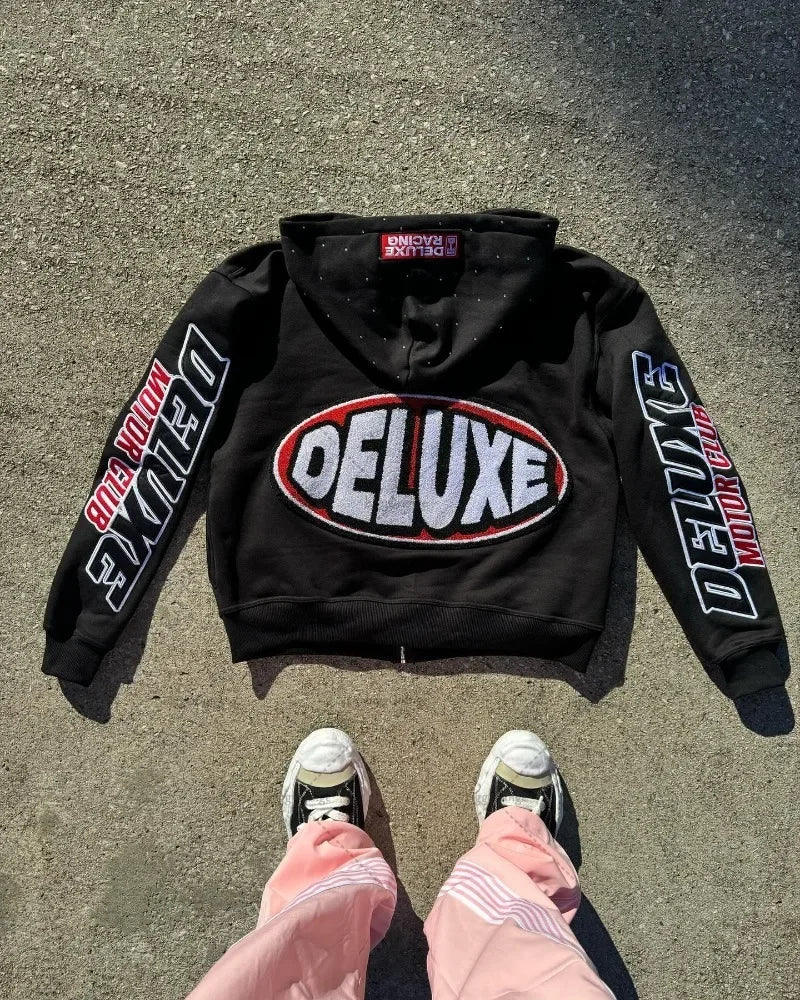 Y2k Letter Print Zipper Sweatshirt Loose Casual Oversized