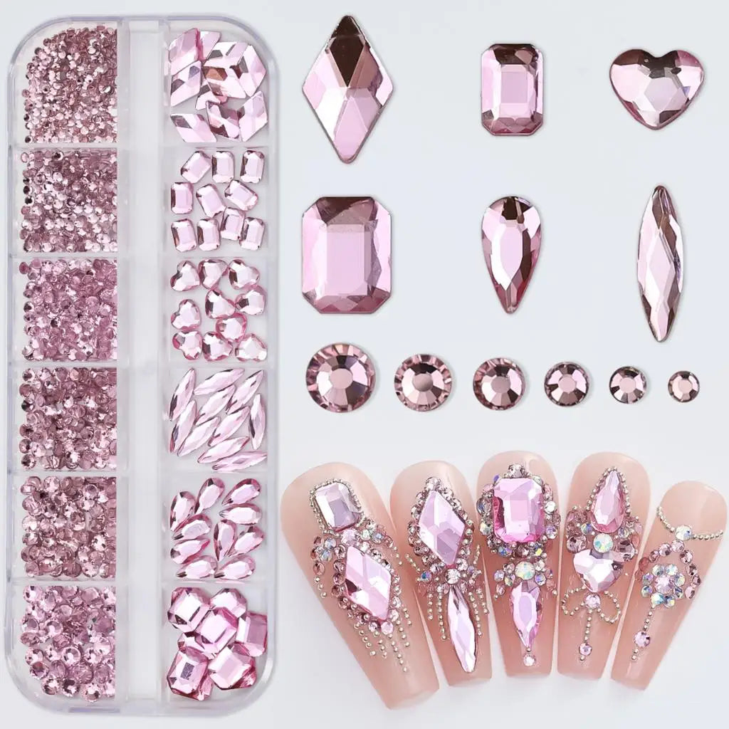 Pink Mixed Nail Rhinestone