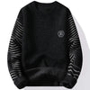Mens Patchwork Crew Neck Sweater Fleece Lined Thick Warm Winter