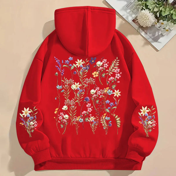 Women’s Y2K Wildflower Print Hoodie Boho Loose Sweatshirt with Long Sleeves