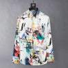 Silk Graffiti Shirt Men Long Sleeve Streetwear Nightclub Stage