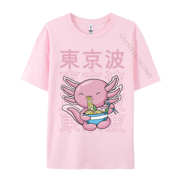 Kawaii Axolotl Eating Ramen Noodles T Shirt Autumn Hip hop