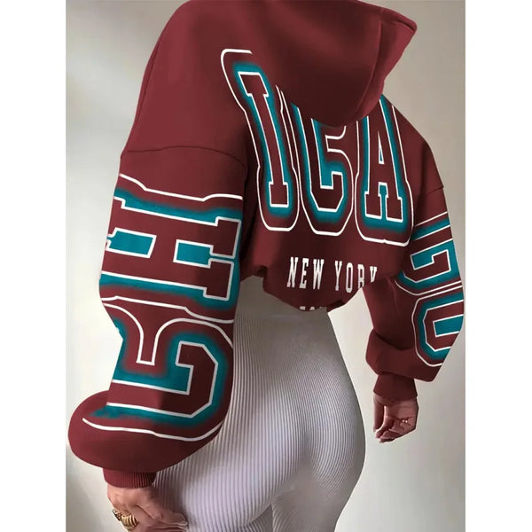 Womens 3D Print Hoodie Vintage Style Polyester Sweatshirt Autumn New