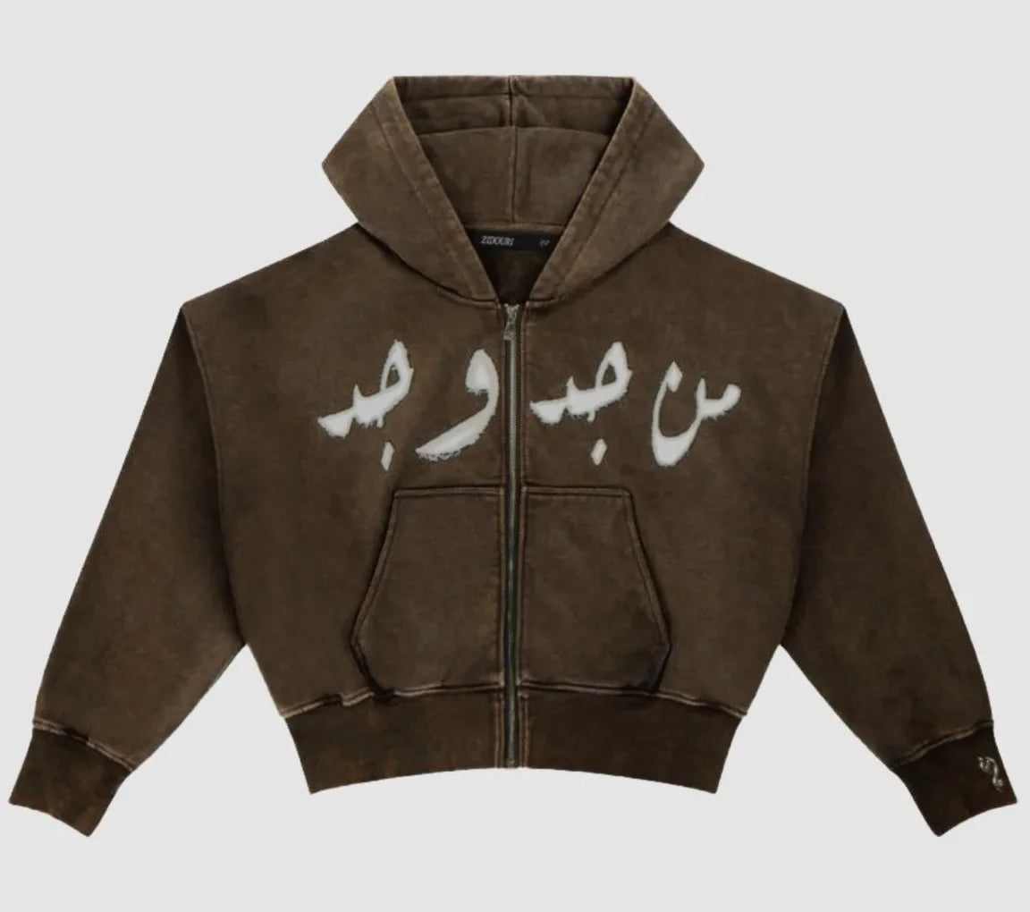 Men's American Retro Letter Embroidered Hoodie Oversized Jacket