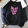 Jesus Loves You Letter Funny Prints Hoodies Women Fleece Pocket