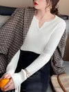 V Neck Sweater Women Knit Pullover Fall Winter Solid Color Top