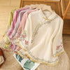 Womens Vintage Embroidered Top Cotton Linen Loose Summer Shirt