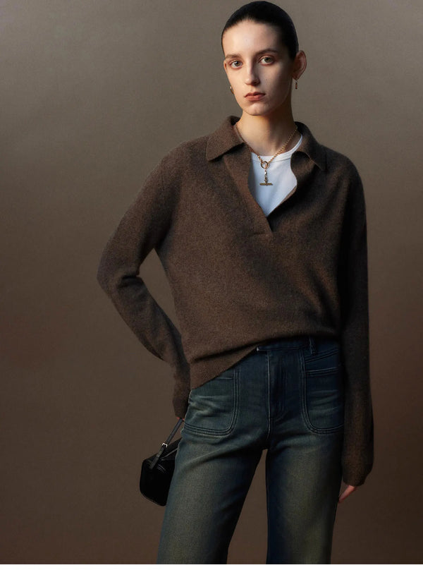 Cashmere Polo Sweater Scissors Collar Intellectual Knit
