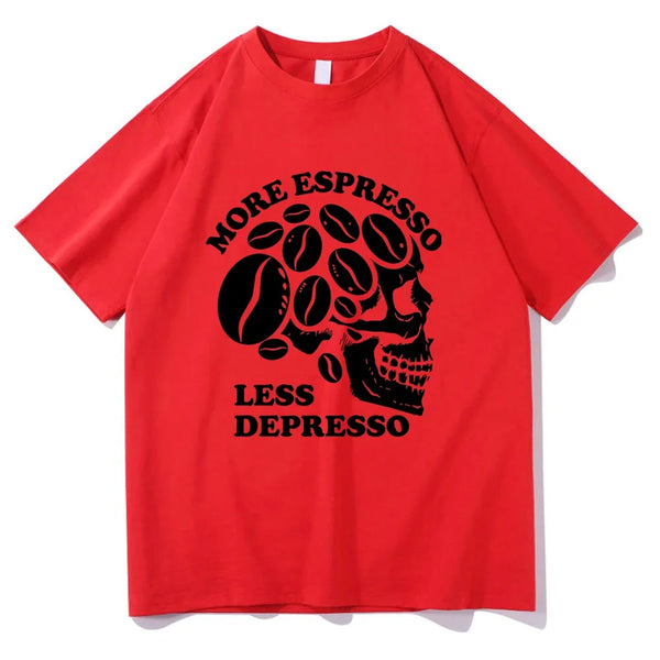 "More Espresso Less Depresso" Skeleton Coffee T-Shirt Men