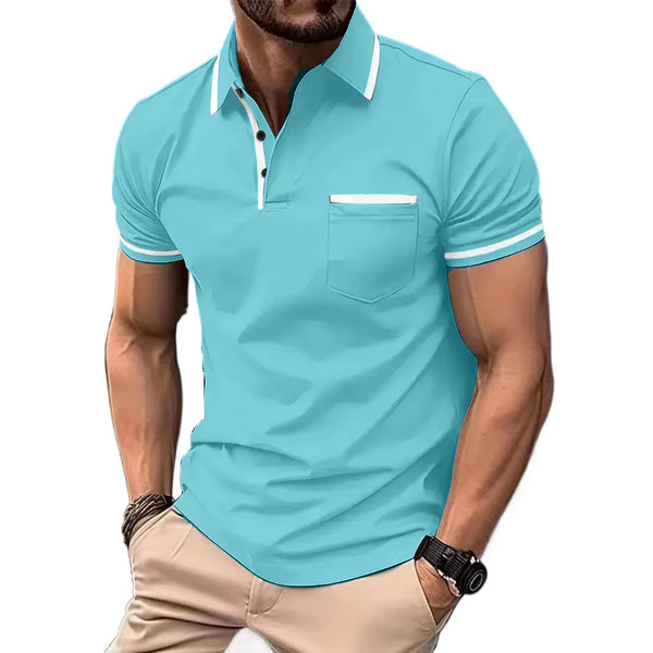 Polo Shirt Men's Short Sleeve Button Lapel Lightweight Turn-down Sport