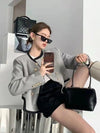 Gray Asymmetric Blazer Women Wool Blend Short Jacket Spring 2025