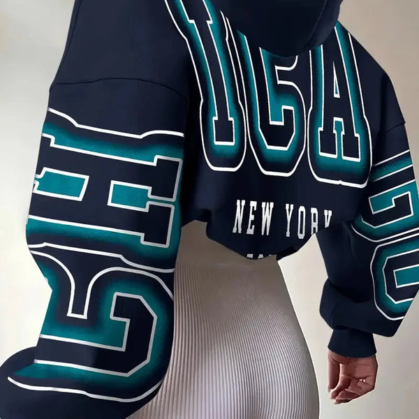 Womens 3D Print Hoodie Vintage Style Polyester Sweatshirt Autumn New