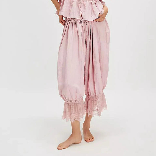 Women's Y2K Loose Fit Bloomers Cropped Pants Drawstring High Waist