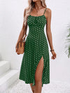 Summer Spaghetti Straps Polka Dot Slit Dress Women Boho Midi