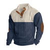 Men's Corduroy Sweatshirt - Stand Collar Color Block Button Up