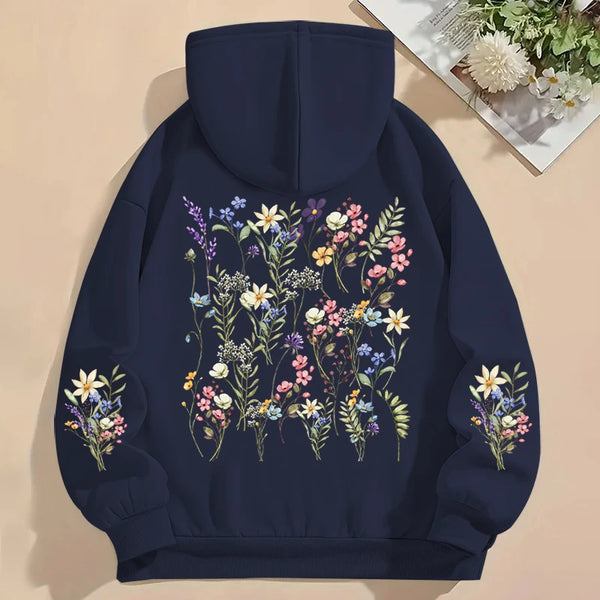 Women’s Y2K Wildflower Print Hoodie Boho Loose Sweatshirt with Long Sleeves